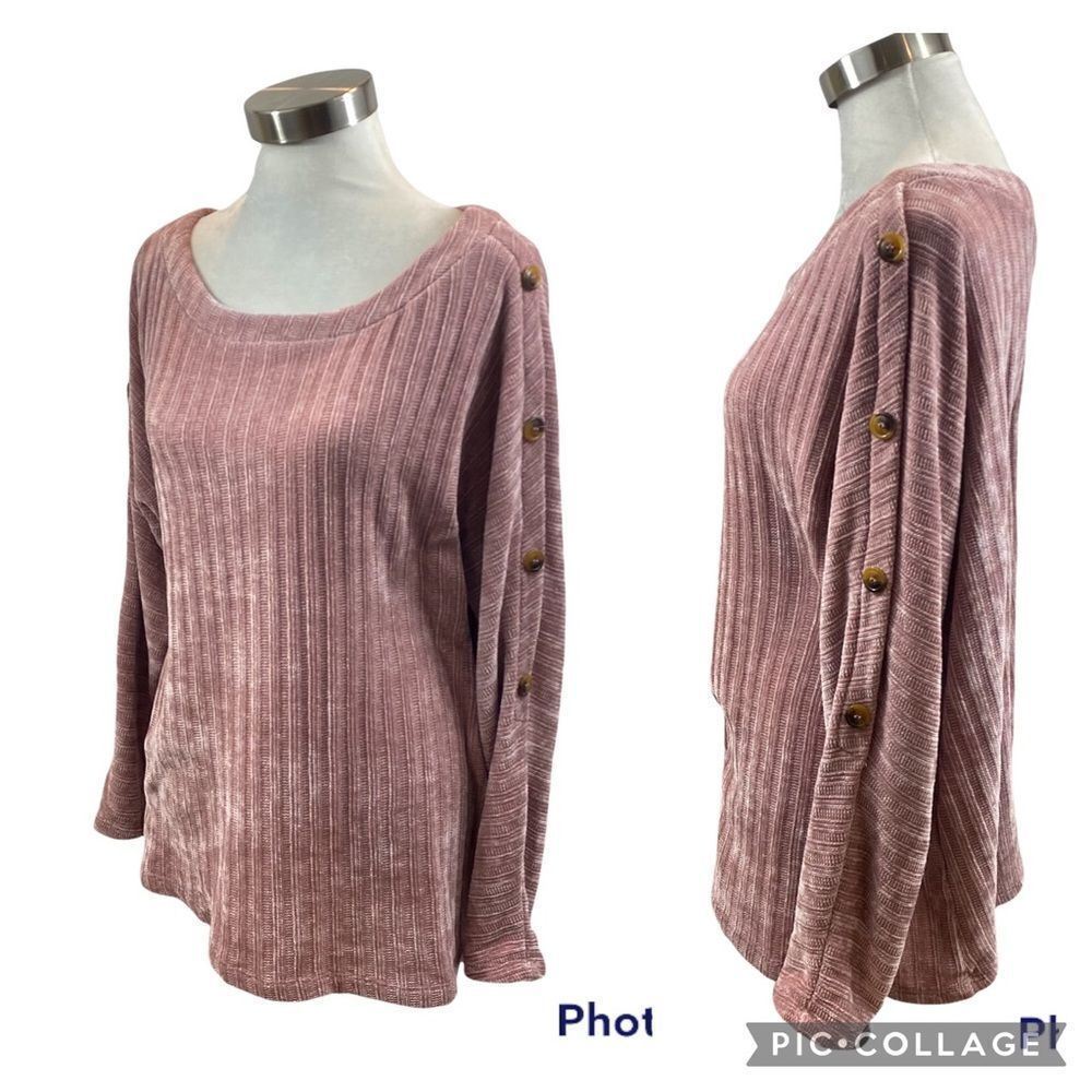 BY Design Dusty Rose Sweater with Buttons Down Sleeves Size 2X